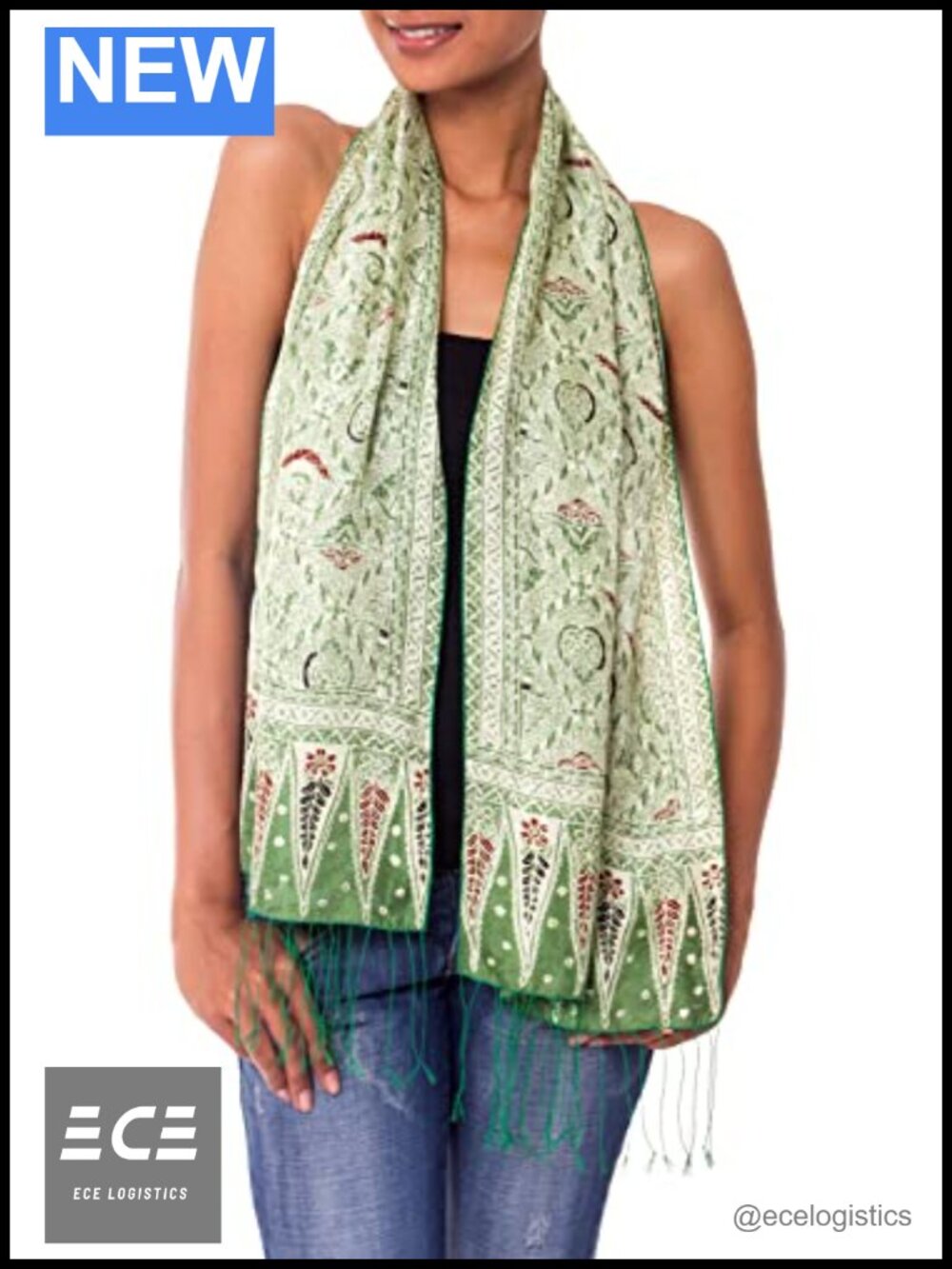 Handmade Silk Batik Scarf Artisan Patterned Lightweight Wrap 57in